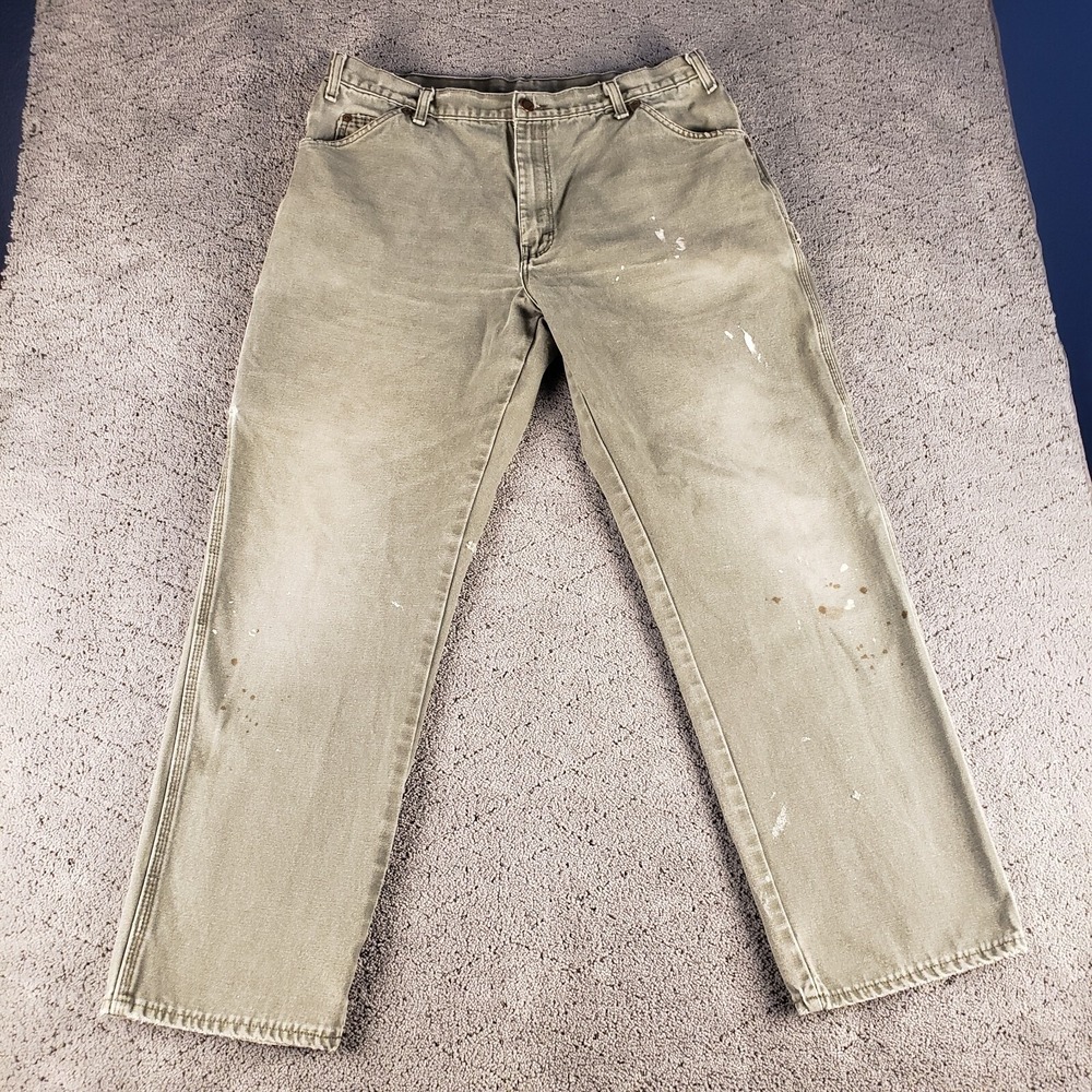 Dickies Pants Mens‎ 38x32 Green Canvas Carpenter Relaxed Straight Distressed